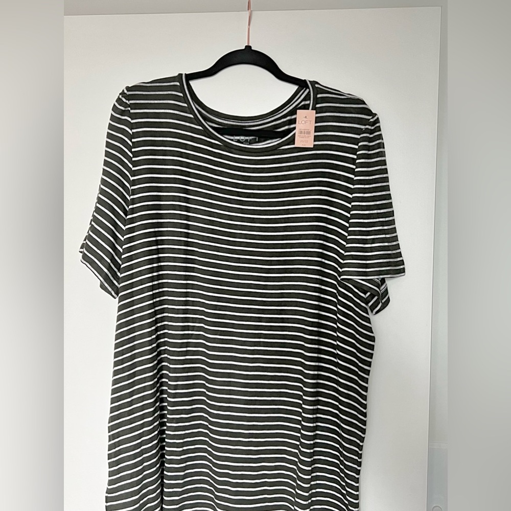 LOFT Plus Green and White Striped T-Shirt